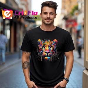 Tricou Leopard realist in culori vibrante fundal alb Copii | Dama | Barbat, culoare negru - Img 6