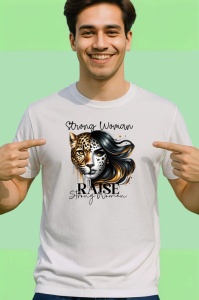 Tricou Leopard si femeie eleganta mesaj strong woman raise strong women Copii | Dama | Barbat Barbat - Img 2