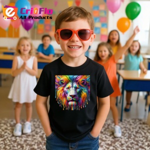 Tricou Leu alb cu coama colorata fundal alb Copii | Dama | Barbat, culoare negru - Img 11