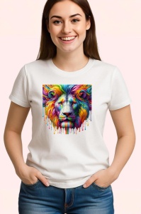 Tricou Leu alb cu coama colorata fundal alb Copii | Dama | Barbat - Img 3