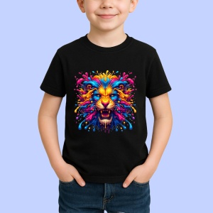 Tricou Leu auriu cu coama suflata de vant fundal alb Copii | Dama | Barbat, culoare negru - Img 3