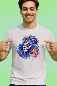 Tricou Leu curcubeu cu detalii aurii si fundal alb Copii | Dama | Barbat - Img 2