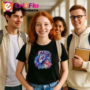 Tricou Leu curcubeu cu detalii aurii si fundal alb Copii | Dama | Barbat, culoare negru - Img 9