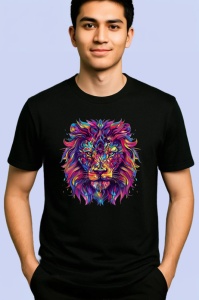 Tricou Leu in stil graffiti cu fundal alb Copii | Dama | Barbat, culoare negru - Img 2