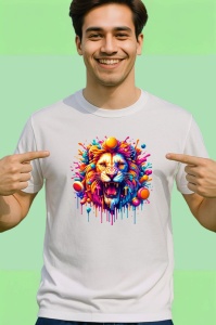 Tricou Leu inflacarat cu fundal roz portocaliu Copii | Dama | Barbat - Img 2