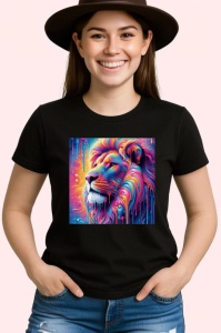 Tricou Leu pastelat in stil psihedelic fundal curat Copii | Dama | Barbat, culoare negru - Img 3