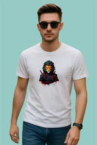 Tricou Leu Razboinic Samurai Gri Detalii Rosii, din bumbac 100% , tricou alb pentru Copii | Dama | Barbat