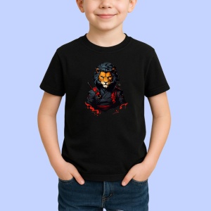 Tricou Leu Razboinic Samurai Gri Detalii Rosii, din bumbac 100%, tricou negru Copii | Dama | Barbat - Img 2