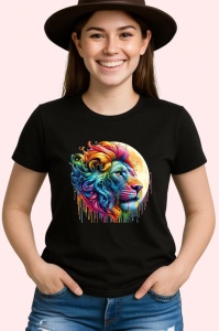 Tricou Leu regal cu coama in vant fundal alb Copii | Dama | Barbat, culoare negru - Img 3