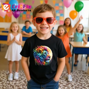 Tricou Leu regal cu coama in vant fundal alb Copii | Dama | Barbat, culoare negru - Img 11