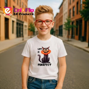Tricou life is purrfect poster pisica zambitoare mesaj amuzant, Copii | Dama | Barbat - Img 7