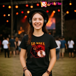 Tricou Lil Nas X - Red Theme, muzica POP, Dama | Barbat | Copii, Culoare Negru - Img 5