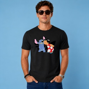 Tricou Lilo Si Stitch Imbratisare Dungi Alb Negru Urban Love, din bumbac 100%, tricou negru, Copii | Dama | Barbat - Img 3