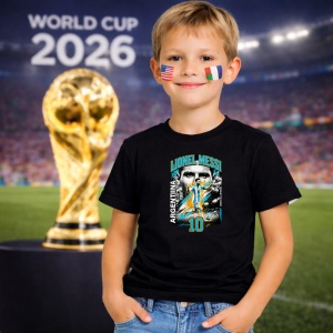 Tricou Lionel Messi Argentina World Cup Fifa 2026, din bumbac 100%, tricou negru, Copii | Dama | Barbat - Img 5