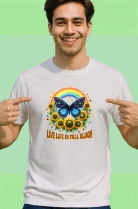 Tricou Live life in full bloom fluture cu curcubeu si floarea soarelui Copii | Dama | Barbat Barbat - Img 2
