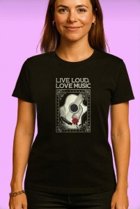 Tricou Live Loud Love Music Chitara Acustica, Copii | Dama | Barbat, culoare negru - Img 4