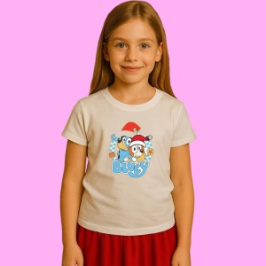 Tricou Logo Bluey Cu Caciula Craciun, din bumbac 100%, tricou alb, Copii | Dama | Barbat - Img 2
