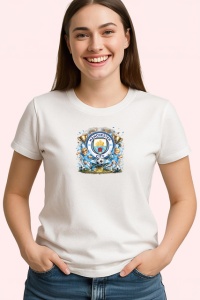 Tricou Logo Manchester City Minge Fotbal Albastru, din bumbac 100% , tricou alb pentru Copii | Dama | Barbat - Img 2
