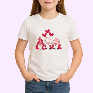 Tricou Love Gnomi Indragostiti Inimi Rosii, din bumbac 100% , tricou alb pentru Copii | Dama | Barbat - Img 2