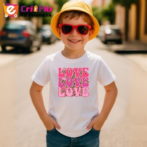 Tricou Love Love Love Text Roz Pattern Inimi V1, din bumbac 100% , tricou alb pentru Copii | Dama | Barbat - Img 4