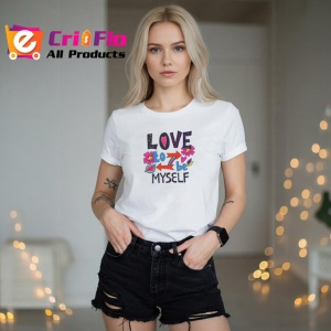Tricou Love To Be Myself Text Colorat Inimi V1, din bumbac 100% , tricou alb pentru Copii | Dama | Barbat - Img 7