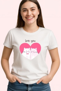 Tricou Love You Kitty, din bumbac 100%, tricou alb, Dama | Barbat