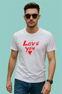 Tricou Love You Scris Artistic Rosu Pe Alb, din bumbac 100% , tricou alb pentru Copii | Dama | Barbat