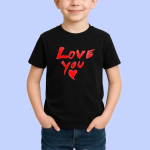 Tricou Love You Scris Artistic Rosu Pe Alb, din bumbac 100%, tricou negru Copii | Dama | Barbat - Img 2