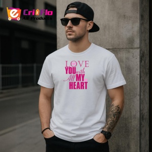 Tricou Love You With All My Heart Mesaj Roz, din bumbac 100% , tricou alb pentru Copii | Dama | Barbat - Img 9