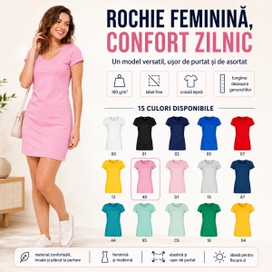 Tricou lung damă tip rochie Freedom 178, bumbac, croială lejeră, 180 g/m², XS–2XL, 15 culori - Img 8