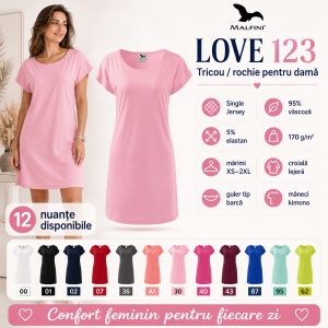 Tricou Lung Tip Rochie Damă Malfini Love 123, Roz, 95% Vâscoză, Croială Lejeră, Guler Tip Barcă, XS–2XL - Img 11