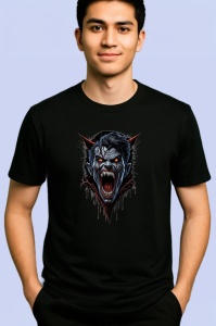 Tricou Lup negru infricosator fundal rosu Copii | Dama | Barbat, culoare negru - Img 2