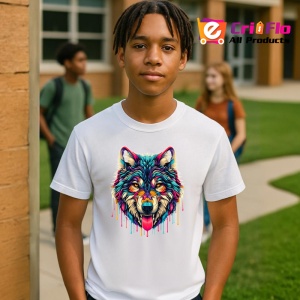 Tricou Lup realist cu efecte multicolore si limba scoasa Copii | Dama | Barbat - Img 5