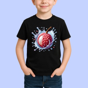 Tricou Lychee si valuri dulci, Fructe, Copii | Dama, culoare negru