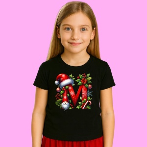Tricou M Litere Craciun Cu Spiridus Si Caciula Mos, din bumbac 100% Copii | Dama | Barbat