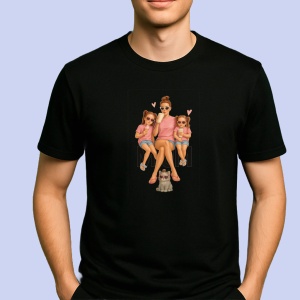 Tricou Mamica fericita Negru, Copii | Dama | Barbat - Img 2