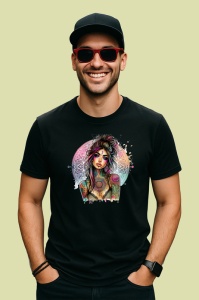 Tricou Mandala tattoo chest girl, fata cu tatuaj mandala pe piept, Copii | Dama | Barbat , tricou negru - Img 3