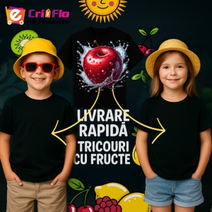 Tricou Mar rosu si explozie acvatica, Fructe, Copii | Dama, culoare negru - Img 6