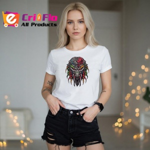 Tricou Masca Predator Gri Detalii Rosii Design V1, din bumbac 100% , tricou alb pentru Copii | Dama | Barbat - Img 7