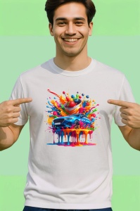 Tricou Masina colorata cu stropi si cercuri fundal alb Copii | Dama | Barbat - Img 2