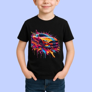 Tricou Masina de curse in miscare graffiti colorat Copii | Dama | Barbat, culoare negru