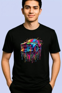 Tricou Masina retro sport stil pop art viteza si culoare Copii | Dama | Barbat, culoare negru - Img 2