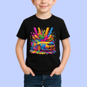 Tricou Masina sport acoperita cu vopsea graffiti Copii | Dama | Barbat, culoare negru - Img 4