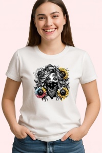 Tricou masked woman flower eyes tattoo, femeie cu masca si tatuaj ochi de flori, Copii | Dama | Barbat - Img 3