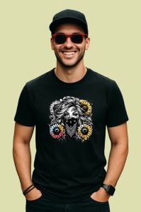 Tricou Masked woman flower eyes tattoo, femeie cu masca si tatuaj ochi de flori, Copii | Dama | Barbat , tricou negru - Img 3