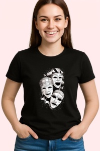 Tricou Masti Teatru Alb Negru Abstract, Copii | Dama | Barbat, culoare negru - Img 3