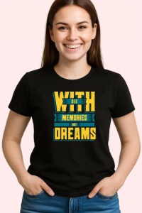 Tricou Memories Not Dreams Text Albastru Galben, din bumbac 100%, tricou negru Copii | Dama | Barbat - Img 3