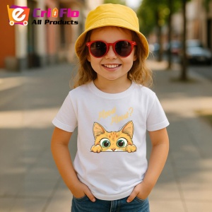 Tricou Meow Meow Pisica Portocalie Ochi Mari, din bumbac 100% , tricou alb pentru Copii | Dama | Barbat - Img 5