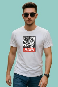 Tricou Meow Portret Pisica Gri Detaliat, din bumbac 100% , tricou alb pentru Copii | Dama | Barbat - Img 3