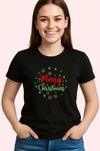 Tricou Merry Christmas Fulgi, din bumbac 100%, tricou negru, Dama | Barbat - Img 2